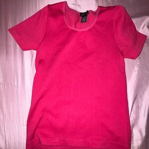 Vibrant Pink Ribbed Short Sleeve Top